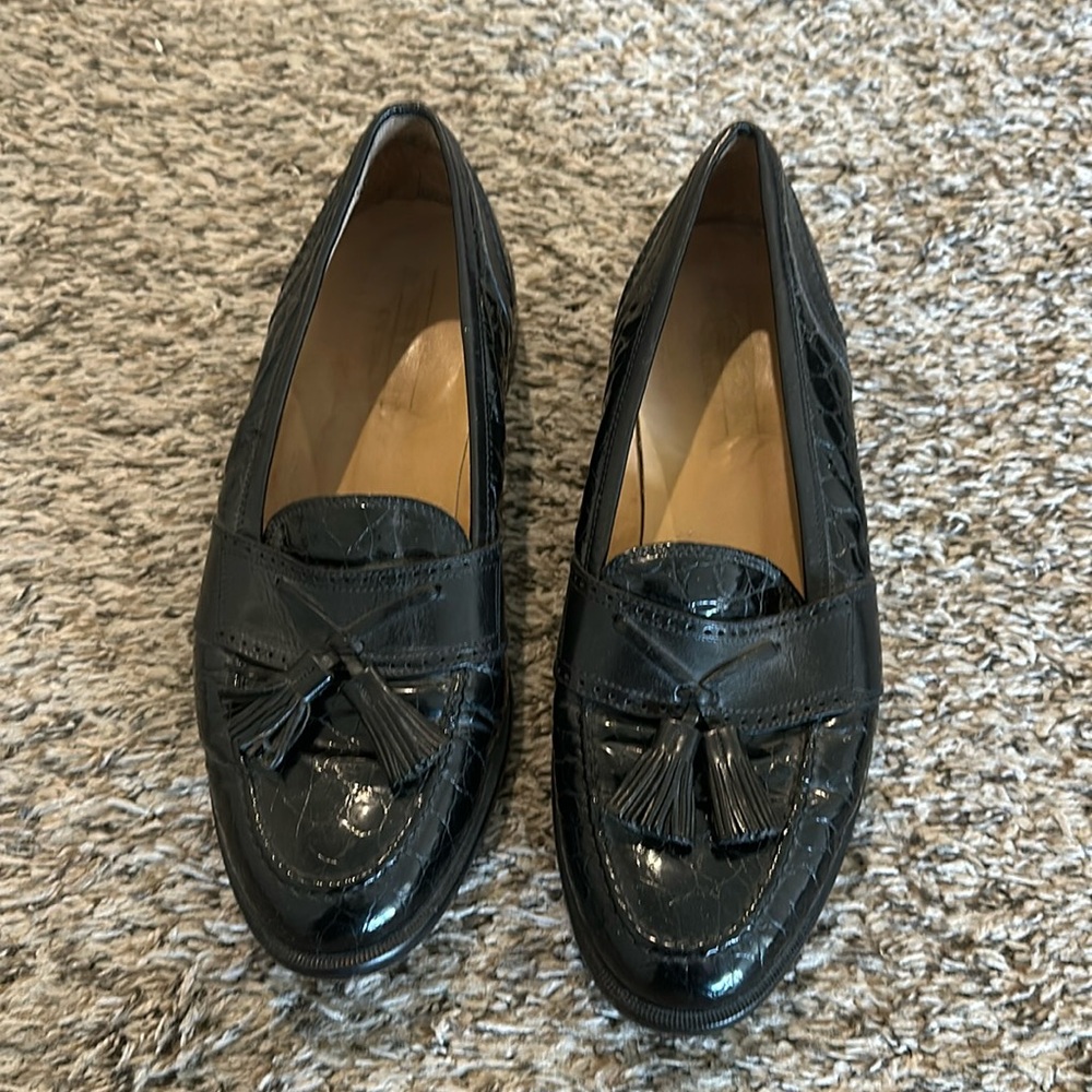 Johnston & Murphy Cellini Men Shoes Black 8.5M Patent Croc Emboss Tassel Loafers